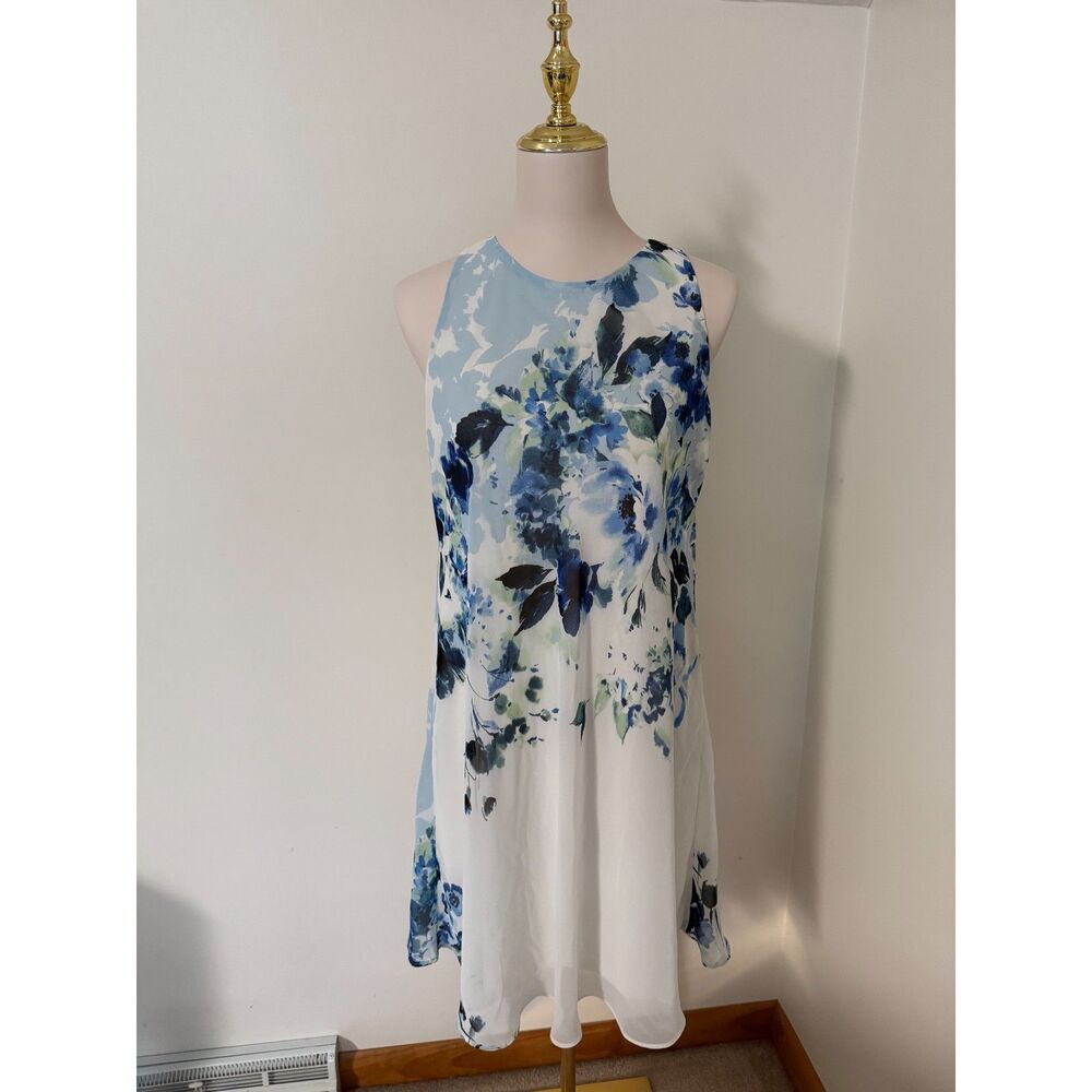 Lauren Ralph Lauren Blue Floral Shift Dress Size 10 Sleeveless Wedding Guest